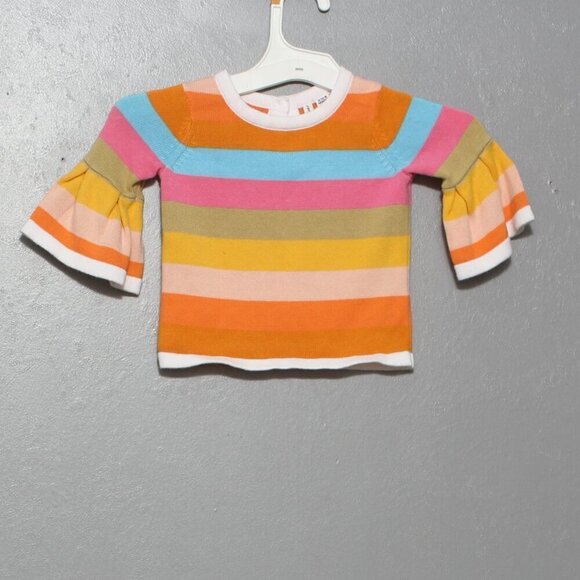 Jamie and Jack cotton rainbow stripe bell sleeve sweater - Picture 1 of 7